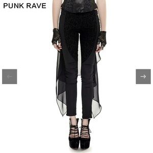 Punk Rave Women’s Black Goth Slim Floral Mesh Gothic Pants with Mesh Flyaways